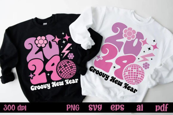 2024 Groovy New Year Pink SVG T-shirt