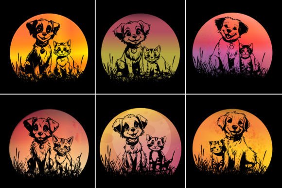 Cat Dog Sunset T-Shirt Graphic